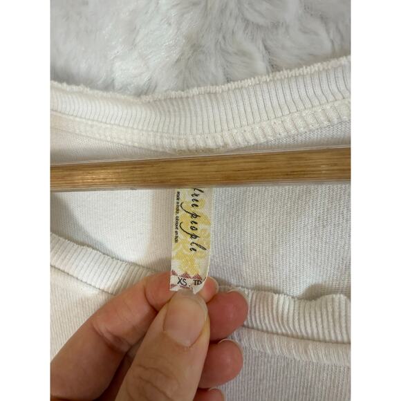 Free People Outer Sunset Ivory White Lace Insert Long Sleeve Boho Knit Top XS - Picture 6 of 16